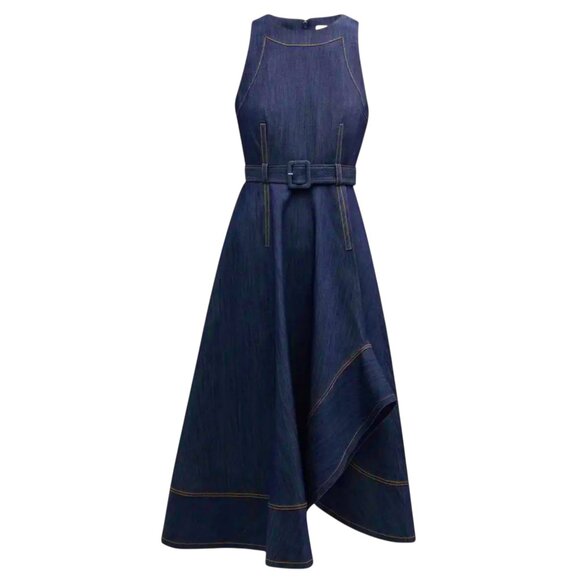 Cinq a Sept Zelda Belted Asymmetric Sleeveless Denim Midi Dress Size M NEW - Picture 8 of 12
